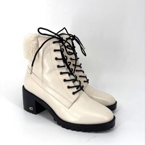 Coach Off-White Lace-Up Moto Boots